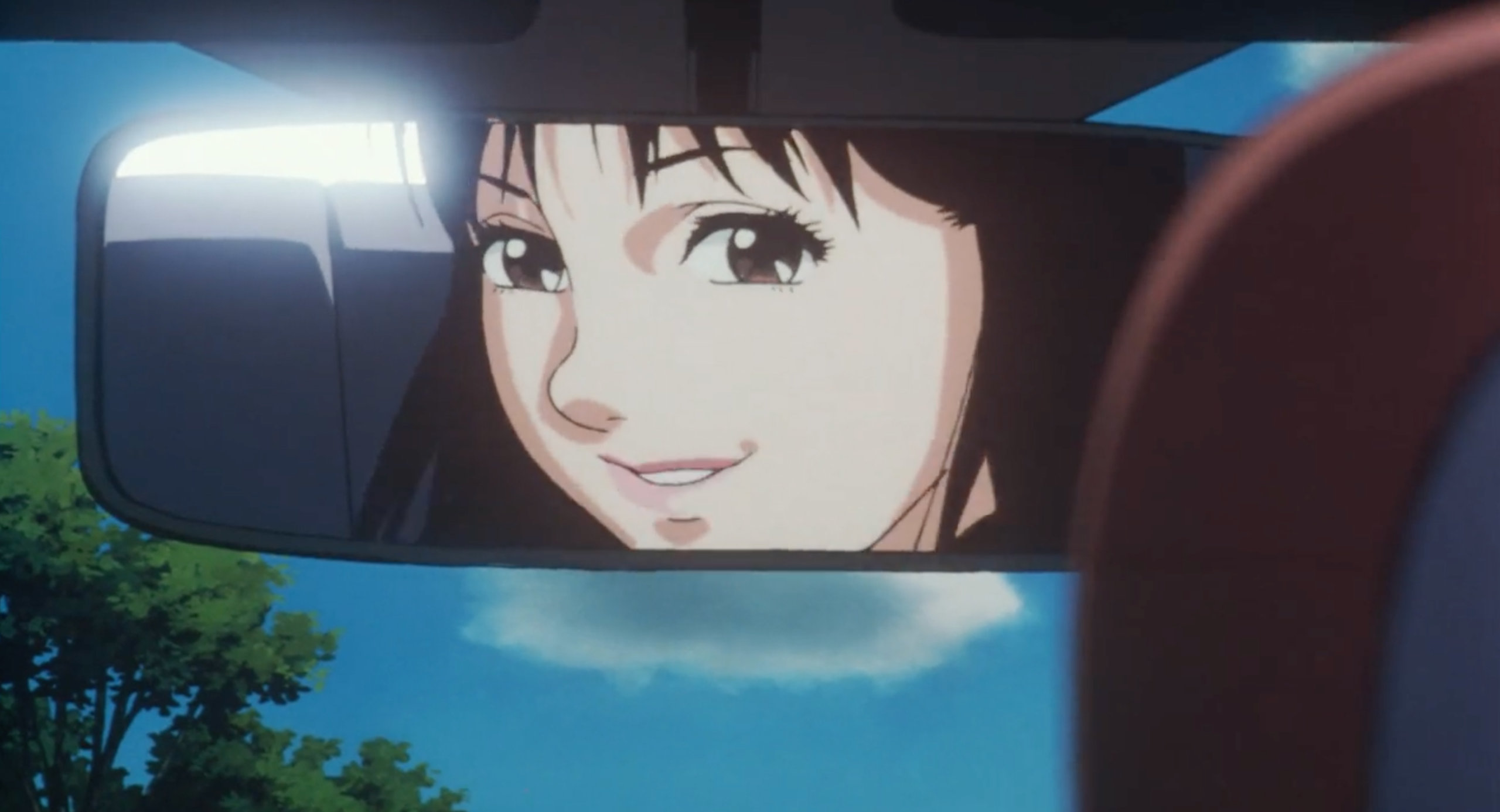 Mima looks into the rearview mirror of her car and says "I'm real!" at the end of Perfect Blue