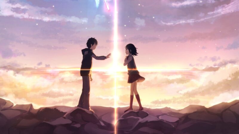 Mitsuha and Taki finally meet and touch hands in Your Name