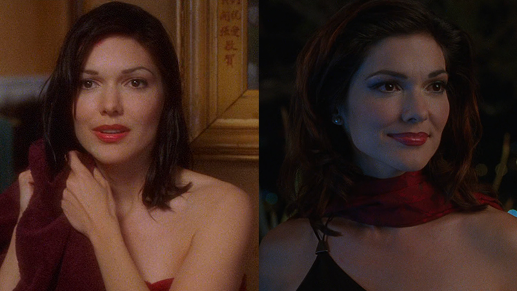 Rita (Laura Harring) dies off in the dream world of Mulholland Drive, while Camilla smiles at Adam in the real world