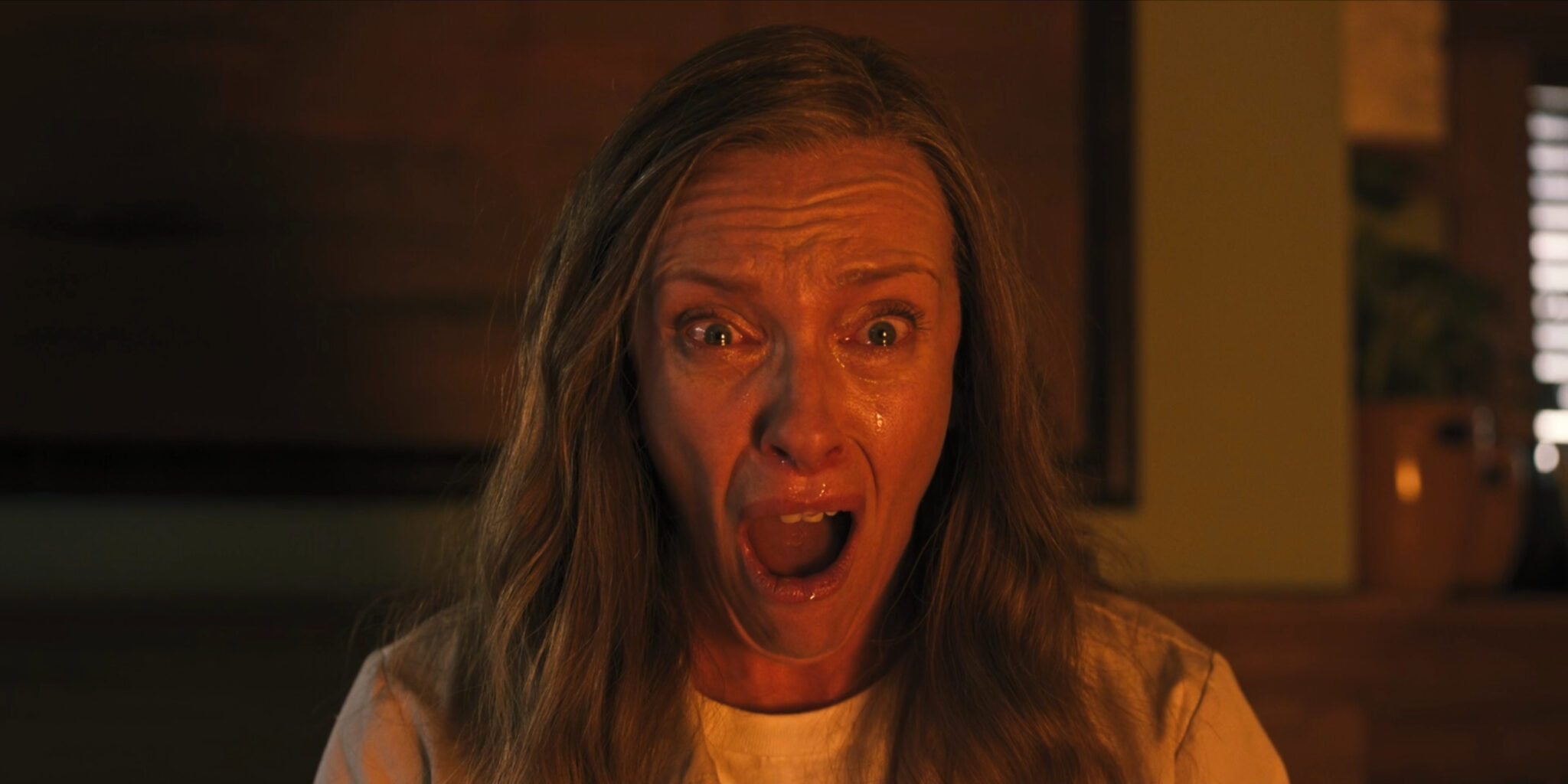 Annie Graham looks at something in terror in Hereditary