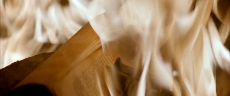 A book burns in a fire