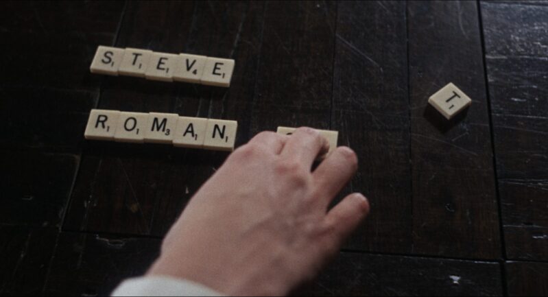 Rosemary spells out the names Steve and Roman with Scrabble pieces