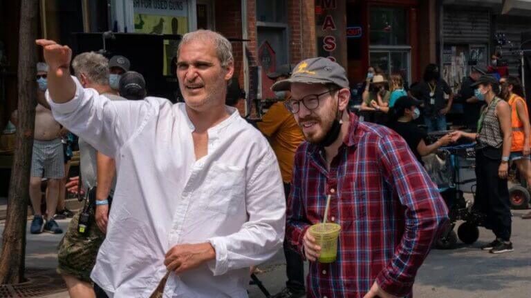 Joaquin Phoenix and Ari Aster on the set of Beau is Afraid