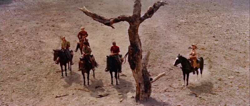 Brigade and his friends ride up to a cross-shaped tree
