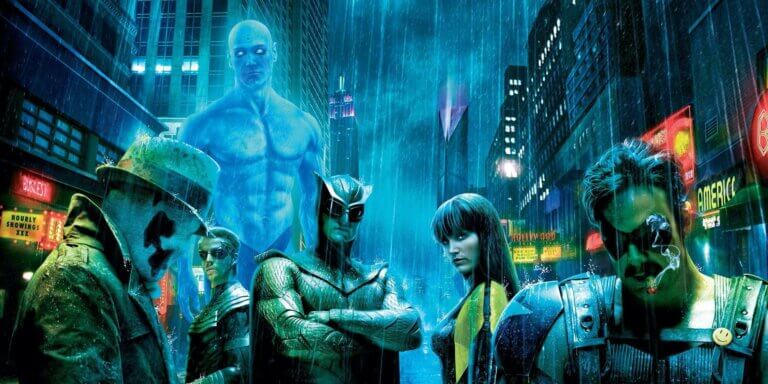Rorschach, Dr. Manhattan, Nite Owl, Silk Spectre, and The Comedian