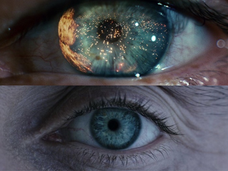 Two eyeballs from different movies. The top one is from Blade Runner, the bottom from Alien Covenant.