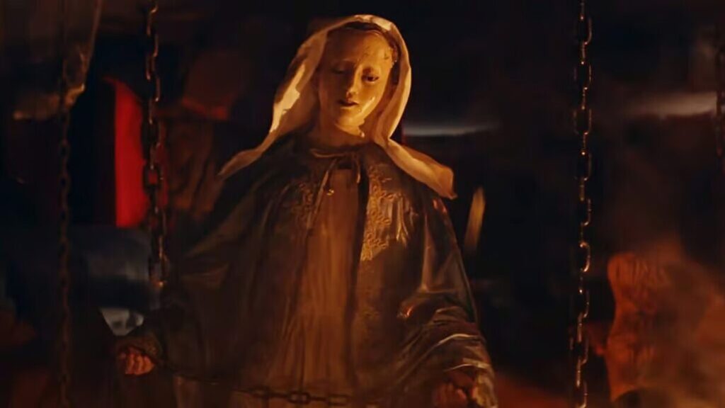 A statue of Mother Mary stands in Terrifier 3