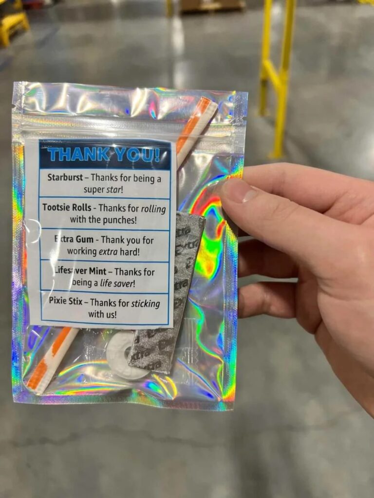 A bag of candy from Amazon to employees